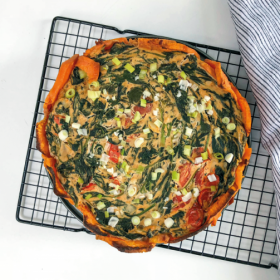 Vegan quiche met zoete aardappel